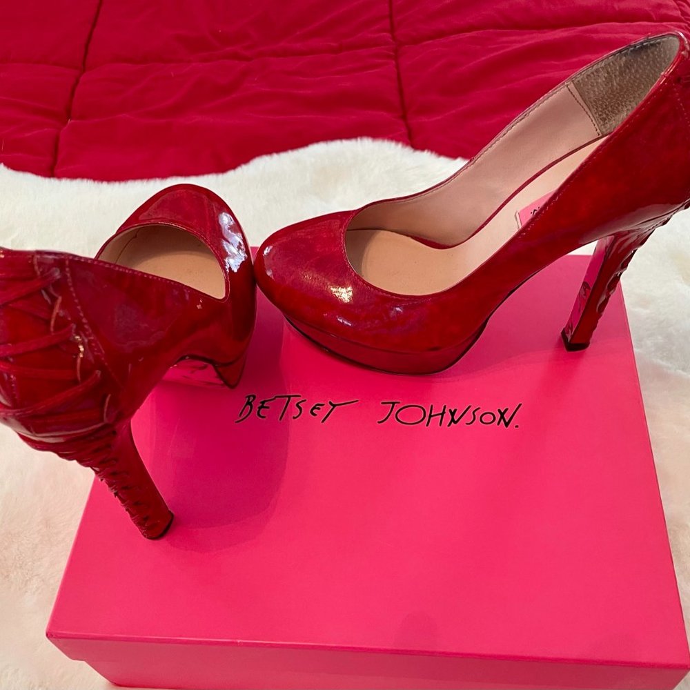 Betsey Johnson Red Corset Lace Up Heels - Size 8